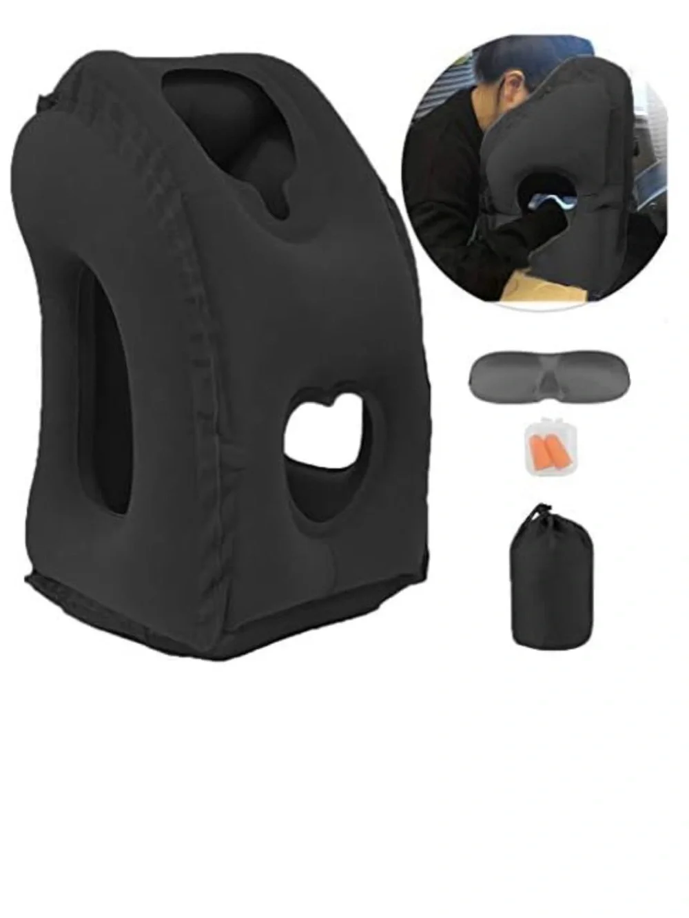 Portable Black VR Travel Rest Hood with Eye Mask & Earplugs